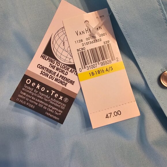 Van Heusen Studio, Slim Fit, NWT, Blue, 18-18 1/2 34/35. Long Sleeve Button Up - Picture 7 of 9